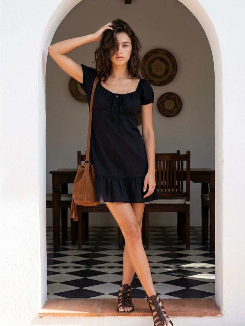 No Boundaries Black Short Sleeve Ruffle-Hem Mini Dress